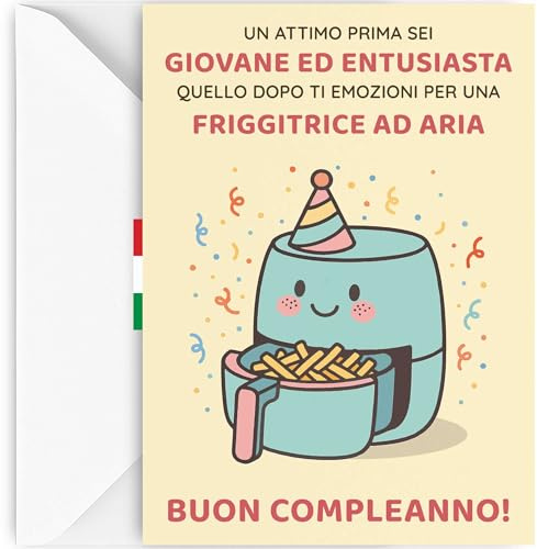 EchoPrints Biglietto Auguri 30 Anni Donna Uomo Porta Soldi con Busta - Biglietti Auguri Compleanno Divertente (Friggitrice ad Aria)