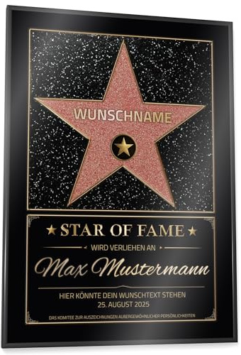 Papierschmiede® Hollywood Walk of Fame Stern | Personalisierte Urkunde zum Jubiläum | Geburtstag Geschenk oder zur Feier kleiner Siege „Star of Fame“ Geschenke für Männer und Frauen