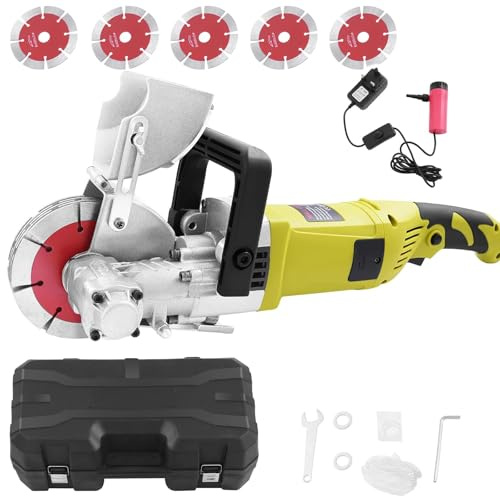 QYLTTDM Electric Wall Chaser Wall Groove Cutting Machine, 4000W Brick Concrete Slotting Machine, 5 125mm Dia Saw Blades, Adjustable Cutting Depth & Width, for Brick Marble and Floors