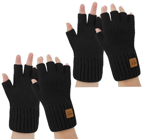 AEYURUID Guanti senza dita, termici, per uomini e donne, invernali, caldi, lavorati a maglia, con fodera morbida, multiuso, per guida, corsa, lavoro, scrittura, unisex, compatibili con touchscreen, 2