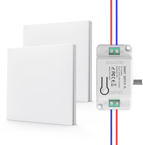 KADMOS Funk-Lichtschalter Set,selbstversorgt Funk Lichtschalter,Drahtloser Schalter- keine Batterie erforderlich,automatischer Rebound-Schalter,keine Verkabelung erforderlich (2x1key 1receiver-White)