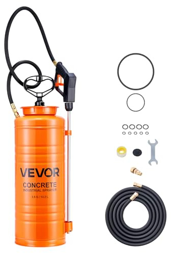 VEVOR Industriell betongspruta, 3,5 gallon rostfritt stålspruta, slitstark Tri-Poxy-pumpsprutor, 50 cm stav med ergonomiskt pistolhandtag, 48 tum och 300 cm slang, 2 mässingsmunstycken för