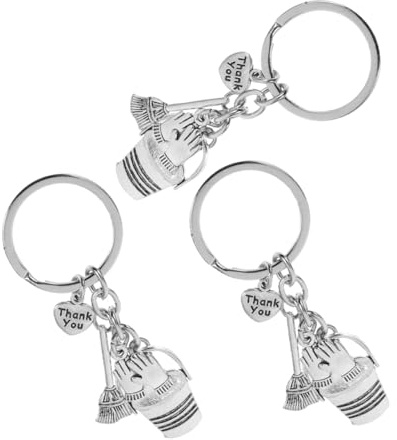 PACKOVE 3pcs Housekeeping Keychain with Water Bucket Broom and Work Gloves Charms Thank You Appreciation Cleaning Staff Symbolic Cleaning Tools Keyring for Housekeepers