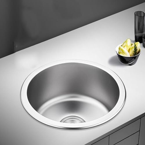 Lavabo rotondo in acciaio inox RV 25 x 25 cm sottopiano con scarico e troppopieno vasca singola per uso cucina e bagno