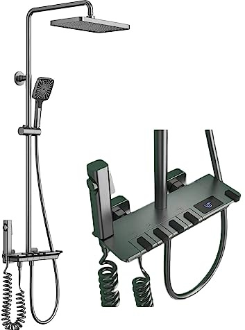 LYFHJD Digital Display Shower System 4 Function Shower Set Piano Shower Kit Wall Mounted Shower Mixer Set with 3 Modes Handheld Shower Head Bidet Sprayer Bath Tap (Chrome)
