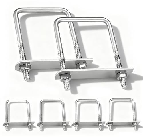 6 Stück Bügelschelle, M8 Bügelbolzen 304 Edelstahl Bügelschraube U Bügel mit Gewinde Vierkant U-Bolzen 40 mm x 65 mm mit Muttern Rahmenplatte für Abschleppen Autos Rohr Befestigung