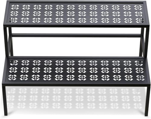 Blumenständer, Pflanzenregal aus Metall, 2 Stufen Pflanzenständer, Blumentreppe mit Großer Kapazität, Blumenregal für Outdoor Indoor Balkon Garten, Modernes Regal für Zimmerpflanzen (Schwarz)