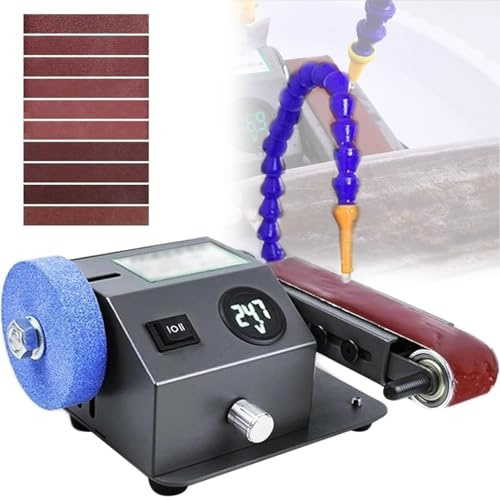 Electric Bench Sander with Wet & Dry Grinding, 13000RPM Speed, LCD Display, Polishing Wheel, and Sanding Belts for Metal, Jewelry, and Wood Projects