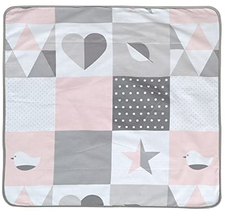roba Babydecke Happy Patch - 80 x 80 cm - Kuscheldecke zum Schlafen, Krabbeln & Spielen - Kinderdecke 2 seitig für Babys aus weicher Baumwolle / Plüsch - Rosa / Grau