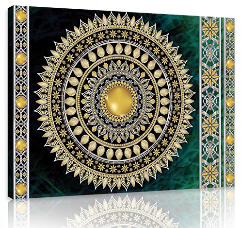 Forwall Bilder Canvas Mandala groß Indische grün gold Orient Schlafzimmer Wohnzimmer Leinwandbilder Wandbild Kunstdruck Wandbilder Wand Bild auf Leinwand Aufhängefertig (10121, O1 (100 x 75 cm))