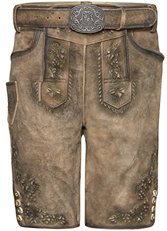 Herren Lederhose Ludwig aus der Meisterstück Serie von Schöneberger Trachten - Vintage Trachtenlederhose inkl. Trachtengürtel (48, braun)