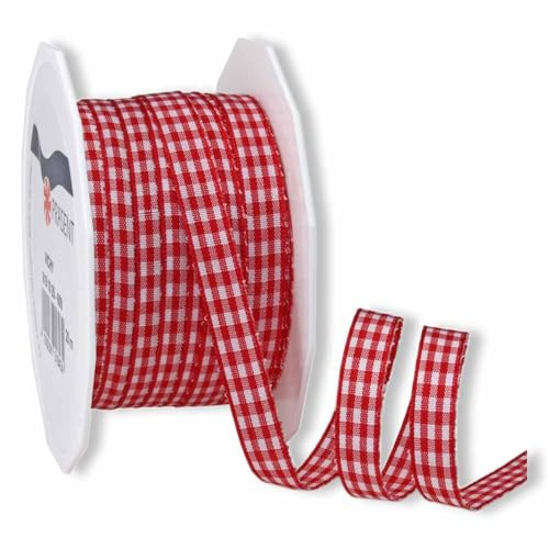 Geschenkband, Stoffband, Vichy-Karo, Rot, gewebte Kante, 10 mm x 20 m, 1 Rolle(n)
