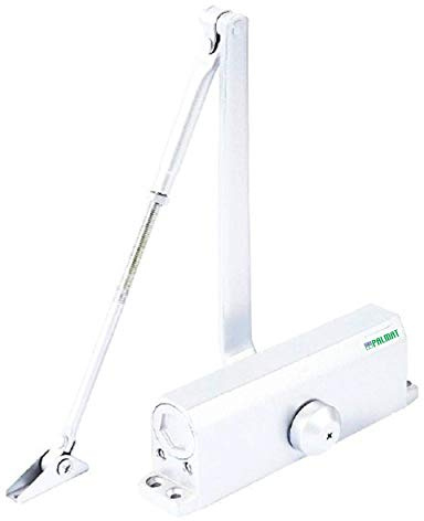 Palmat – Automatisk justerbar hydraulisk dörrstängare – komplett med monteringsplatta, normala stänger, lämplig för alla hus- och lägenhetsdörrar dörrvikter (80–120 kg, vit)