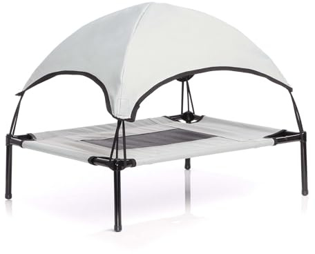 Wiltec Brandina per cani e gatti con tettoia grigia, cuccia per cani max 15kg, lettino da esterno per animali con tettuccio parasole, 60x45x16cm