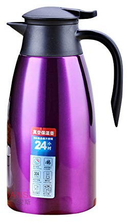 GUOCU Thermique Carafe en Acier Inoxydable Pichet à Café Double Paroi Isotherme Thermos,Violet,2 L（24 Hours Insulation）