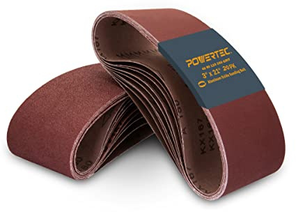 POWERTEC 3 x 21 Inch Sanding Belts, 20PK, 5 Each of 40/80/120/240 Grits Aluminum Oxide Sandpaper, 3x21 Sanding Belt for Portable Belt Sander, Woodworking, Paint Sanding, Metalworking (11043-2)