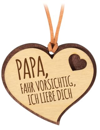 PAPA FAHR VORSICHTIG, ICH LIEBE DICH - Glücksanhänger aus Holz fürs Auto Rückspiegel. Aufhänger mit Lederriemen. Glücksbringer für den Vater mit passenden und herzlichem Text.