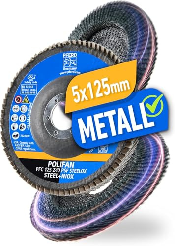 PFERD TOOLS Fächerscheibe POLIFAN 5 Stück | Ø 125 mm, Z 40, konisch, PSF STEELOX | 69398192 – für Stahl und Edelstahl (INOX)