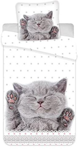 Carbotex Katze Wende-Bettwäsche-Set 135x200 Baumwolle Kätzchen Kinderbettwäsche Kater Kitten