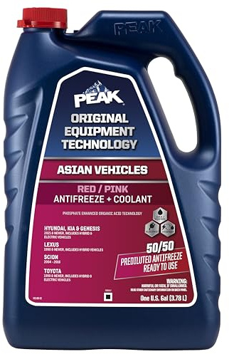 PEAK OET Extended Life Red/Pink 50/50 Prediluted Antifreeze/Coolant for Asian Vehicles, 1 Gal.