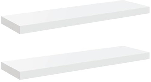 vidaXL 2X Wandregal Schwebend Hängeregal Wandboard Bücherregal Regalbrett Schweberegal CD DVD Regal Dekoregal Hochglanz-Weiß 80x23,5x3,8cm MDF