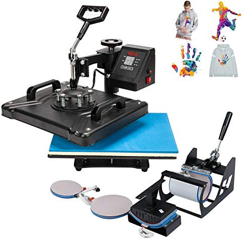 Värmeöverföring Pressmaskin 12 x15 tum, 5 i 1 Digital multifunktionell sublimeringsvärmepressare, 360 ° Rotation Swing-away-skrivare för t-shirts hatt/mössa rån tallrik