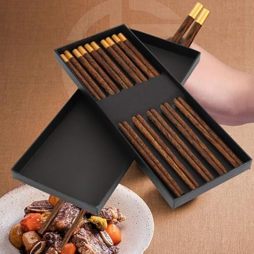 Tissting Palillos estilo chino, Juego de palillos de madera natural largos hechos a mano para cocina casera, Familia y amigos, Vajilla reutilizable con diseño tradicional y agarre cómodo