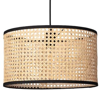 LEDKIA Pendelleuchte aus Rattan Huela Natürlich | Natürliches Rattan-Design | Vintage-Stil für Wohnzimmer, Küche, Schlafzimmer | E27-Fassung | Vielseitige Beleuchtung