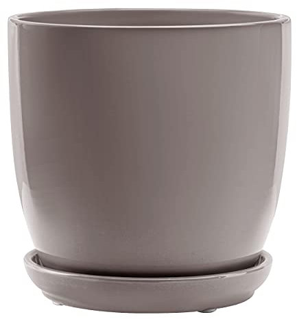 botle Klassischer Blumentopf Keramik Rund Glasiert Untersetzer mit Loch 5 Farben Weiß Gelb Grün Hellblau Betongrau 5 Größen D 13 15 17 18 20 24cm (Grau, Höhe 18 cm)