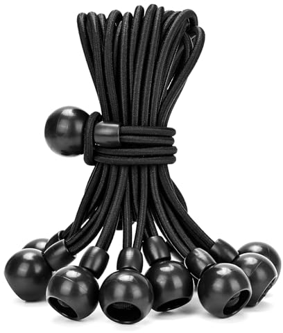 Lihopefe Ball-Spanngurte mit elastischer Schnur, glatter Bungee-Ball, für Zelte, Vordächer, Planen, Gurte, Stangen, Drähte und Rollos (20 Stück, 22,9 cm, schwarz)