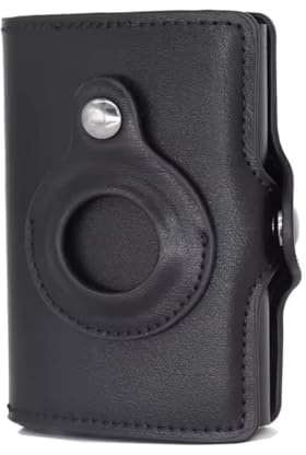Portefeuille AirTag pour Homme avec Porte-Cartes en Cuir et Blocage RFID, Noir, Noir