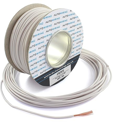 25 AMP Rated 2mm² Single Core Stranded Copper Cable 12v 24v Thin Wall Wire (10M 20M 50M 100M) (WHITE, 20M Coil)