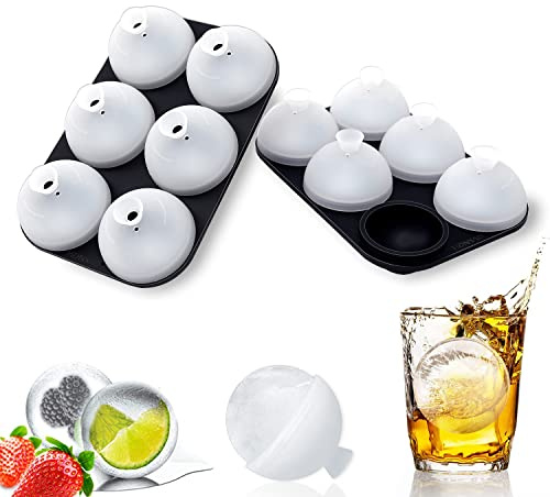 HONYAO Isform Isbitsform Silikon, Isbollform Isbitsbehållare med Lock Stor 5cm Isboll Maker Iskub Bricka Isboll Tillverkare för Whisky Cocktails - 2 Set