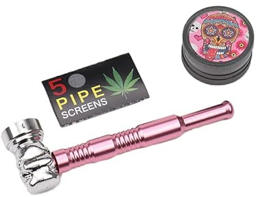 Pur-Pfeifen Set | Grinder/Crusher | 5 Edelstahlsiebe | Abschraubbarer Kopf | Leichte Reinigung | Smoking Pipe Pfeife Glas Rauchen | Gebrauch von Tabakwaren