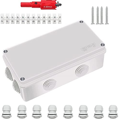 Junction Box IP65 Waterproof, Surface-Mounted IP65 Waterproof Surface-Mounted Junction Box, ABS Junction Box Large, Flush-Mounted for Wet Rooms, Junction Box (200 x 100 x 70 mm)