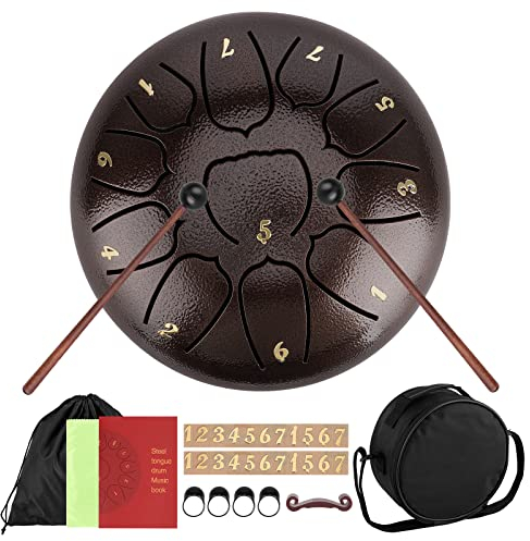 DICLLY Zungentrommel 6 Zoll 11 Noten,Steel Tongue Drum mit Zubehörbox,Tasche & Musikbuch - Steel Pan Töne Handtrommel für Meditation & Yoga Klangheilung