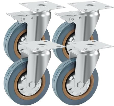 Trintion Set of 4 Heavy Duty Swivel Castor Wheels Casters for Furniture Trolley and More - Up to Load Capacity (φ50mm - Teal & Silver)