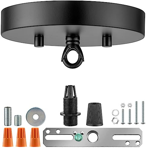 Qc Ceiling Light Cover Plate, 6 inch Canopy Kit for Chandelier and Pendant Light, Light Fixture Cover Plate with Hardware, Ceiling Light Mounting Parts (Black)
