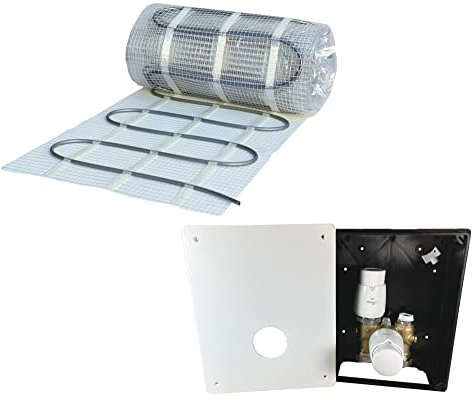 Dünnbett Warmwasser Fußbodenheizung HoWaTech Komplett Set 2,5-10m² selbstklebende Einrohr Heizmatte und TH-RTL Regelbox, Heizfläche:10.00m²