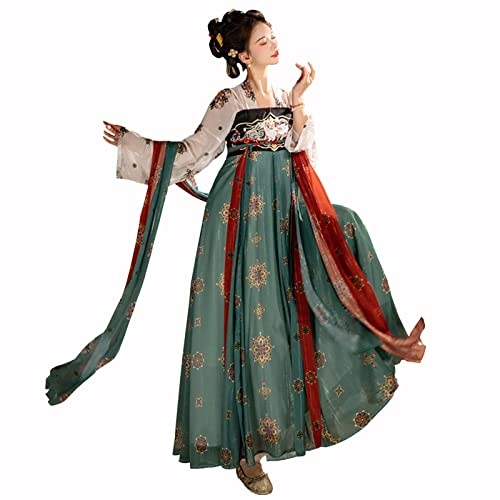 Hanfu Robe Hanfu Brodée pour Femme Costume De Danse Étudiant De Style Chinois Déguisements Halloween Noël Cosplay Jupe Élégante À La Poitrine (Color : Green, Taille : M)