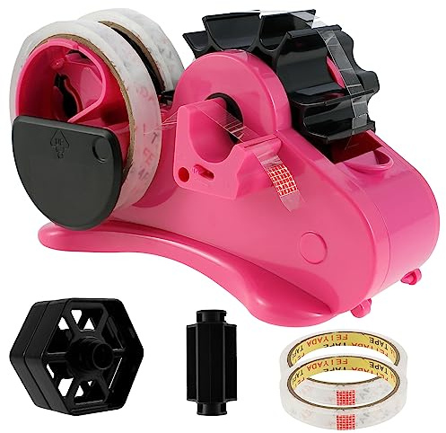 Eummy Manual Heat Tape Dispenser Sublimation with Pen Holder for Office, Compact, Non-Slip & Portable Multiple Roll Tape Cut Dispenser with 2 Tapes for Heat Transfer Tape, ABS Material, Pink