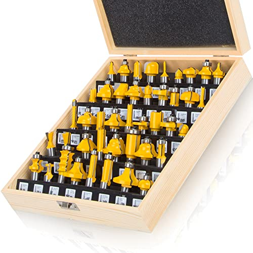 MAYLINE Router Bit Set 1/2 Inch Shank 41 PCS, Woodwork Milling Cabinet Router Bits Sets Cutter, Tongue Groove Rail Stile Door Wood Miter Cutting Tool for Doors Table Shelves DIY (FA2-G)