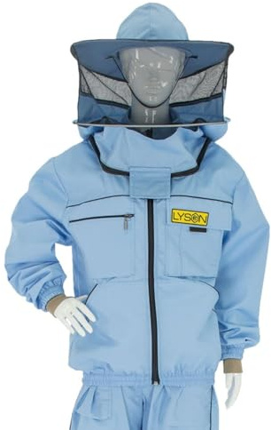 LYSON Imkerjacke mit Hut Imkerbluse Schutz vor Mücken und Insekten sportlicher Style – Imkerbekleidung Schutz vor Bienen Insekten Imkereibedarf Blau Größe XL