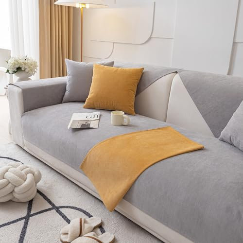 LINGKY Sofabezug Ecksofa L Form Wasserdicht Sofabezug 1 2 3 4 Sitzer Sofa Überzug Sofaschoner rutschfest Sofa/Couch Überwurfdecke Sofaüberwurf Sofaschutz Katze/Hunde (Hellgrau,110x180cm)