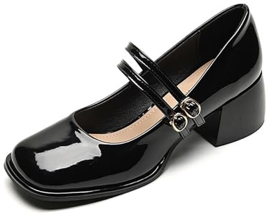 Mary Janes da Donna con Tacco Basso E Grosso, Comode Scarpe Eleganti, Punta Quadrata, Décolleté Chiuse, Mocassini