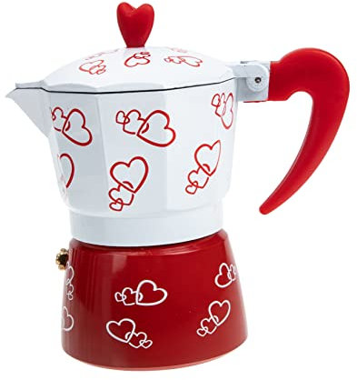 LIFKOME Mocha Pot 150ml Aluminum Espresso Coffee Maker Household Coffee Pot Italian Style Octagonal Design Red Heart for Home Brewing