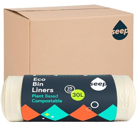 Seep Compostable 250 x 30 Litre Bin Bags - 30L Eco Friendly Bin Liners - Large Kitchen Bin Liners - 30L Biodegradable Clear BinBags | 10 Rolls