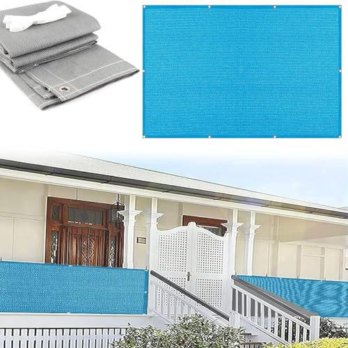 Balkon Sichtschutz Balkonabdeckung 70 x 400 cm Windschutz Staubschutz Schattierwert Balkonumspannungen Balkonabdeckung mit Ösen, Kabelbinder Sichtschutz für Balkon, Blau