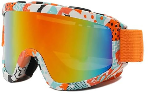 Motorradbrille Fahrbrille Anti-Fog-Skibrille, Motorradbrille, Winter-Snowboard-Skibrille, Outdoor-Sport, winddichte Skimaske, Off-Road-Brille, Helm(ZZ-Orange)