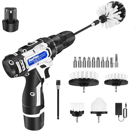 Mini Cordless Electric Drill, White Power Drill with 5 Brushes and 10 Drill Accessories, Maximum Torque 45 N.M, 18+1 Positions, Dual Speed 0-400/1400rpm, Lightweight 0.9KG, with 2 1500mAh Batteries